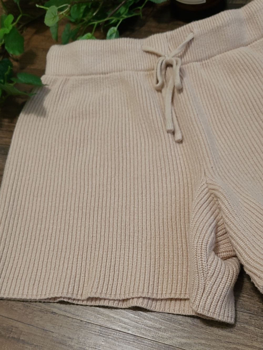 Tan Ribbed Knit Sweater Shorts - Picture 2 of 3